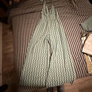 SHEIN Sage Green Wavy Halter Jumpsuit